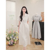 鹿向南「悠然气质」米杏色法式连衣裙女夏短袖衬衫裙长裙 商品缩略图0
