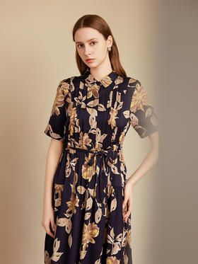 【真丝印花连衣裙】25年夏季女士新品桑蚕丝中长款系带收腰裙子