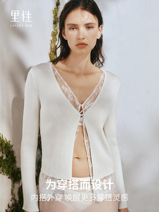 【明星同款】里性 LIVARY MIO 浮生carefree蕾丝打底衫性感微透真丝针织衫假两件上衣 商品图3