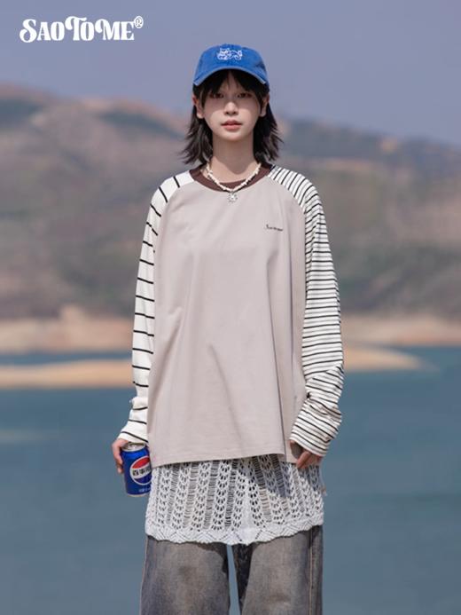 早乙女惠子saotome/STMCX252276/条纹撞色插肩袖长袖T恤 商品图1