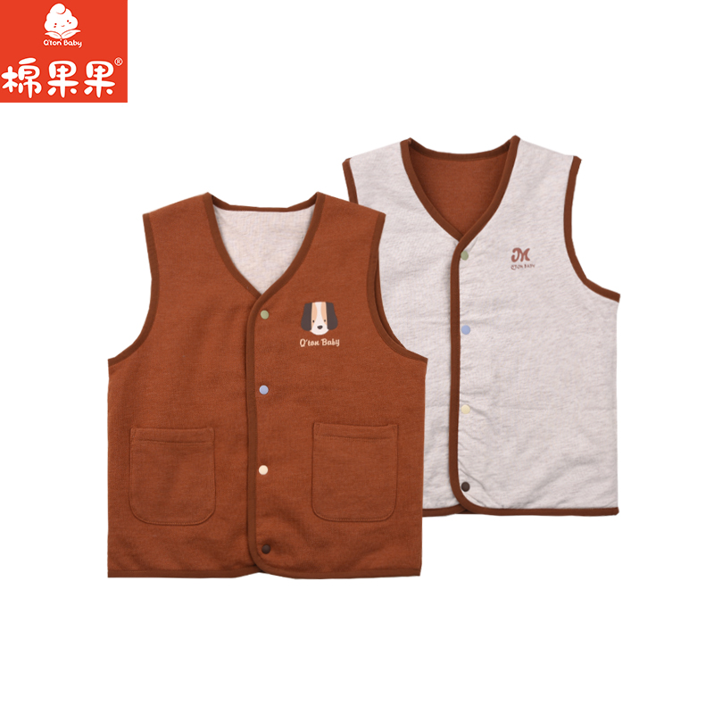 棉果果秋季新品男童金赭石色绗棉加棉两面穿马甲M312171225466