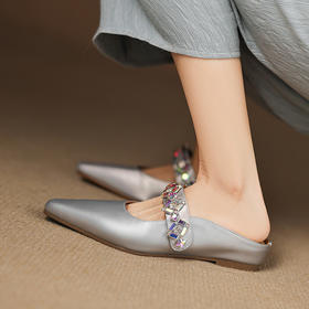 【预售5天】真皮平底内增高凉拖鞋，方头仙女风全皮半拖HCYYHD&6026