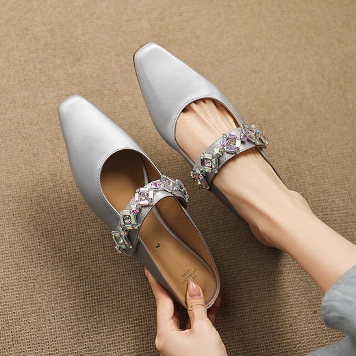 【预售5天】真皮平底内增高凉拖鞋，方头仙女风全皮半拖HCYYHD&6026 商品图4