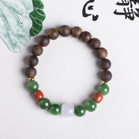 xy0439沉香+白玉碧玉国风手串