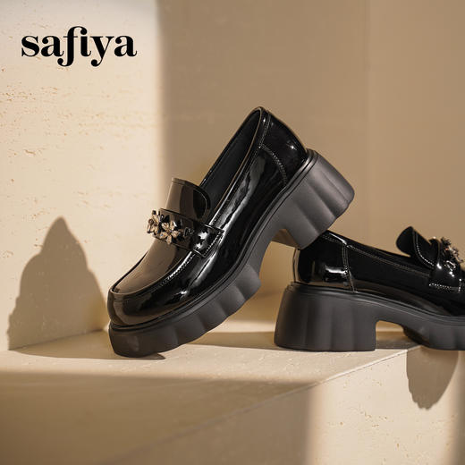 Safiya/索菲娅2025英伦风水钻百搭一脚蹬粗跟厚底增高乐福鞋SFD3112130 商品图5
