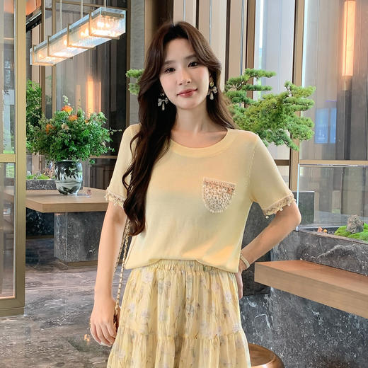 奢姿大码女装2025夏季欧若风度假圆领针织衫胖妹妹时尚简约上衣9852690556 商品图4