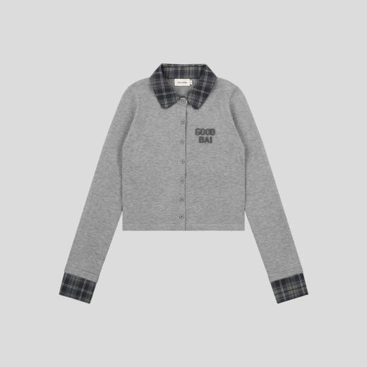 GOODBAI 粗体logo贴布绣格纹撞色正肩紧身针织开衫 商品图1