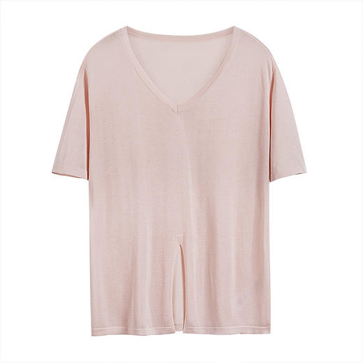 里性 LIVARY MIO 似水-Watery V领半透真丝针织T恤不规则下摆短袖 商品图5
