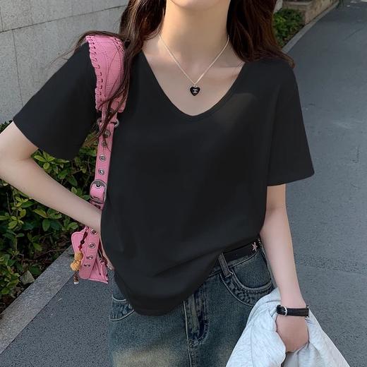 （鹅蛋领短袖T恤59元2件限时秒杀！拍2立减！时尚的尽头是极简风）短袖女t恤夏季2025新款V领宽松慵懒风大领口显瘦上衣 商品图6