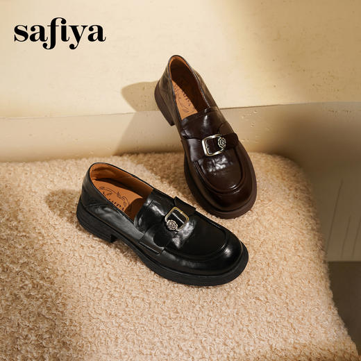 Safiya/索菲娅2025英伦风复古玫瑰扣圆头百搭深口粗跟乐福鞋 商品图6