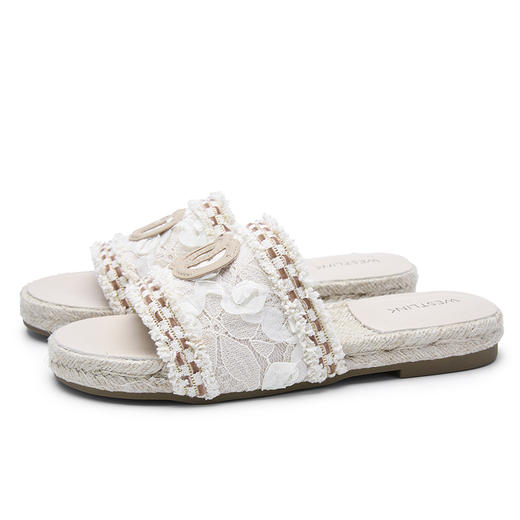 西遇小香风凉拖鞋女夏外穿新款法式一脚蹬草编渔夫鞋平底凉鞋V0056885 商品图4