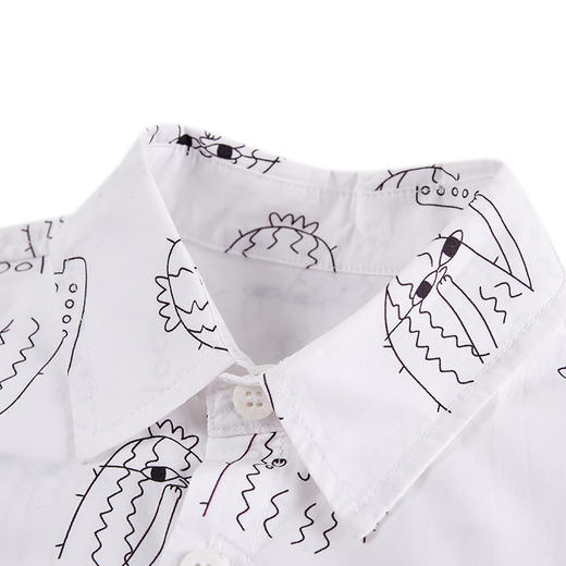 【辛巴娜娜】simbanana男童白色涂鸭衬衫春秋季儿童薄款衬衣炸街痞帅洋气上衣 商品图3