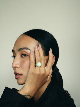 翡翠扣银编戒指