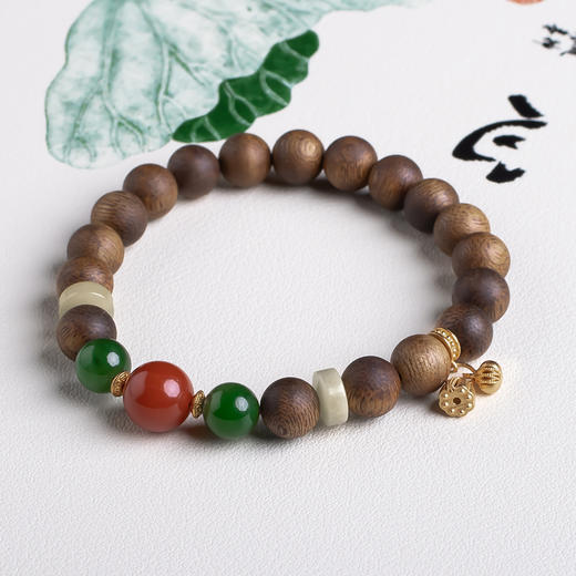 xy0436沉香+南红碧玉莲蓬手串 商品图2