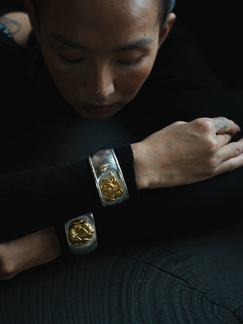 尼泊尔贴金银祥云手镯