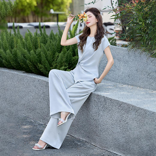 2025高仿醋酸套裤米黄色米灰色蓝色其他甜美清新棉拼接裙套装YJH5066 商品图2