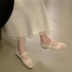 【YW】无忧购法式白色网纱绣花平底单鞋女新款春夏仙女风配裙子温柔风玛丽珍鞋1212（截单后3-5天发货）