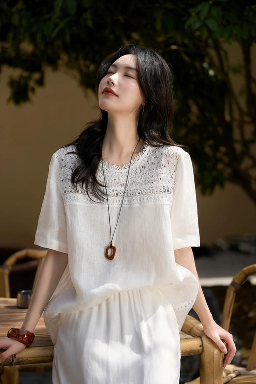 一梦浮生重工蕾丝亚麻天丝半袖睫毛蕾丝上衣 商品图2