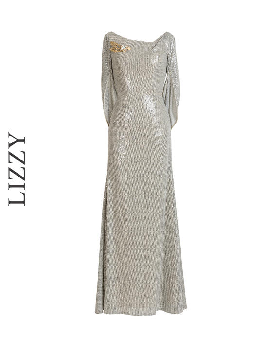 LIZZY优雅轻奢修身显瘦披肩式派对礼服宴会婚庆派对长款连衣裙7189 商品图4