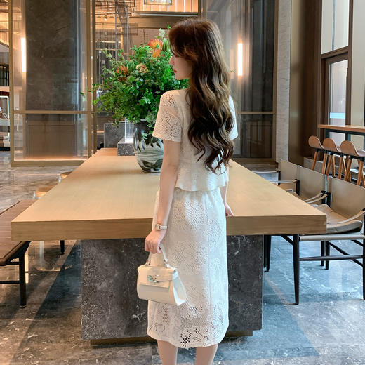 奢姿大码女装2025夏季时尚优雅蕾丝套装胖妹妹气质减龄V领两件套9952990582 商品图3