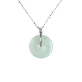 【天然正品】A货翡翠AU750白金镶天然细腻冰种平安扣翡翠吊坠项链27.7*21.5*5.4MM（皆取最大值）女士现售价：2880！090725NJM09