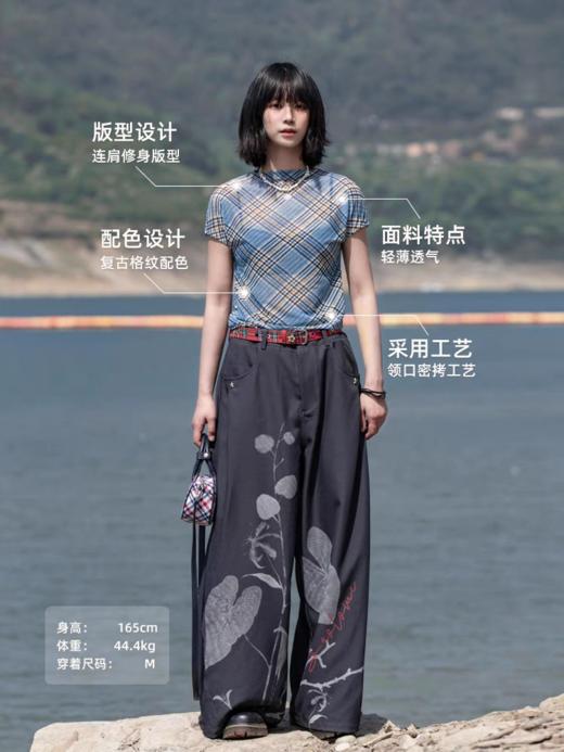 早乙女惠子saotome/STMTX12004/格纹网纱连肩修身短袖T恤 商品图2