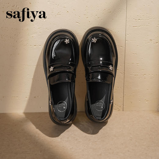 Safiya/索菲娅2025学院风钻扣漆皮百搭粗跟一脚蹬厚底乐福鞋SFD3112107 商品图3