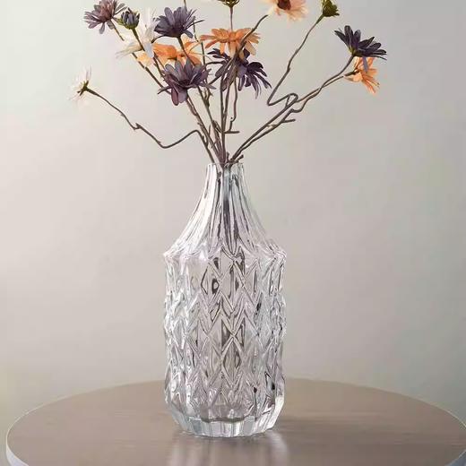 简约摆件器水晶玻璃插花现代高级花瓶ins水培透明风小口径法式晶尊法式菱形花瓶低款小号29cm（透明）羽毛花瓶大号37cm（绿色） 商品图0