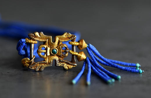 明代铁剪金经书扣老金珠青金石项链 商品图3