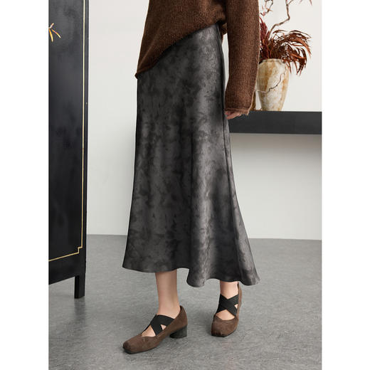 三彩2025秋季新款晕染印花半身裙松紧高腰A字裙浪漫长裙优雅M 商品图1