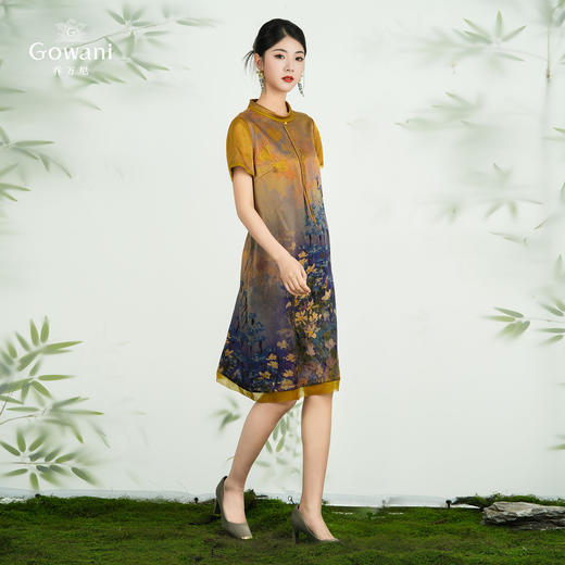 【幽兰紫金花】【香云纱】东方古韵重磅真丝中式绳结宽松连衣裙ED2E450 商品图2