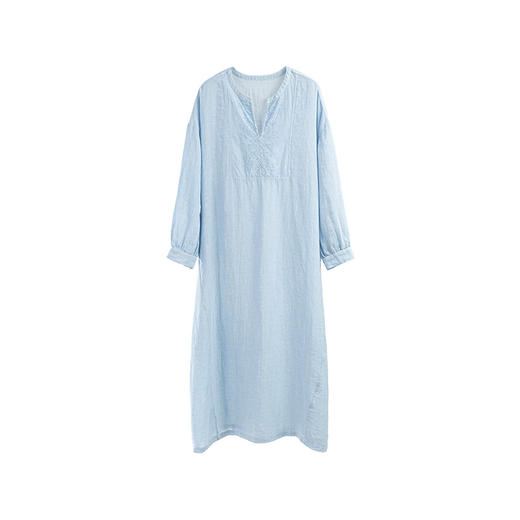 绽放旅行女装373朵【莫兰迪系列】干洗亚麻花边拼接V领长袖连衣裙 商品图4