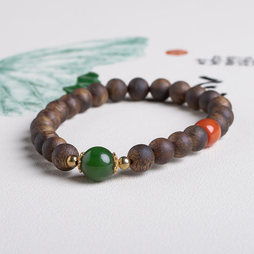 xy0437沉香+南红碧玉吉祥手串 商品图2