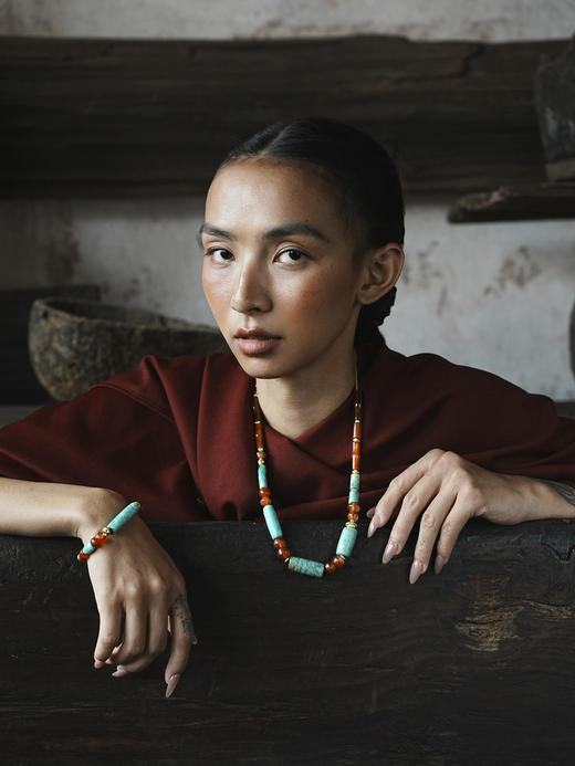 清代天河石老玛瑙竹节纯金麻花隔片项链 商品图1