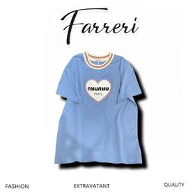 缪家25新款爱心字母毛巾绣短袖T恤