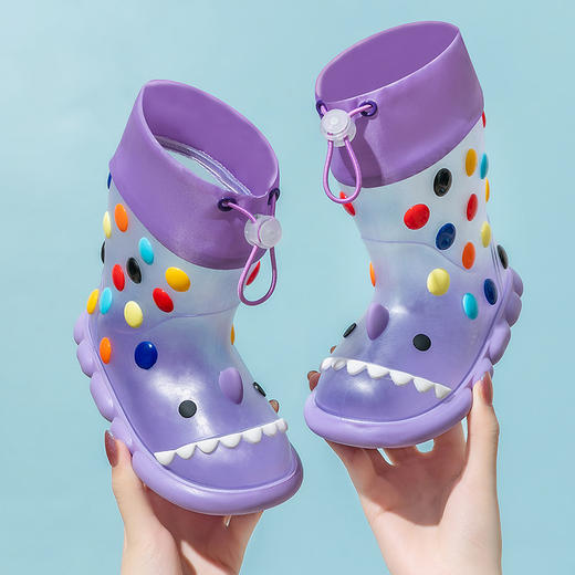 【鲨鱼来袭，萌物出没！】儿童透明雨鞋 男女童幼儿园防滑 小孩鲨鱼雨靴 可爱宝宝 彩虹豆胶鞋萌-QA 商品图5