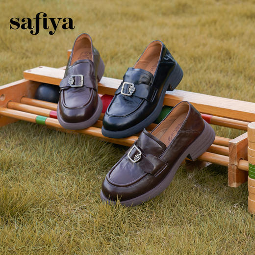 Safiya/索菲娅2025英伦风复古玫瑰扣圆头百搭深口粗跟乐福鞋 商品图10