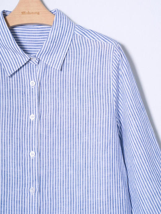 女士条纹汗麻长袖衬衣 商品图3