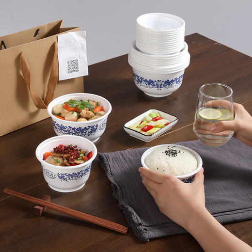 【批发】美丽雅一次性餐碗圆形青花碗360ml 20个/组 商品图2