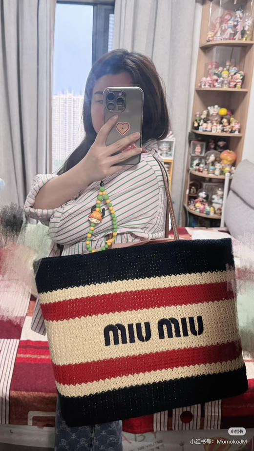 原厂皮𝐦𝐢𝐮 拉菲草编织包 商品图3