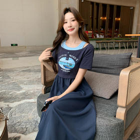 奢姿大码女装2026夏季减龄印花设计拼接裙子胖妹妹时尚休闲连衣裙9952803444
