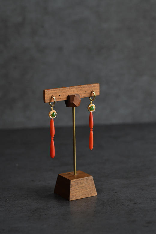 沙丁珊瑚水滴碧玉珍珠耳环 商品图1