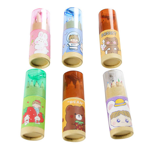 卡通儿童彩色铅笔12色绘画笔带削笔器彩铅筒套装学生文具原木铅笔 商品图5