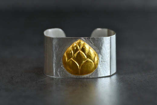尼泊尔贴金银莲花手镯（方形） 商品图0