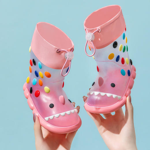 【鲨鱼来袭，萌物出没！】儿童透明雨鞋 男女童幼儿园防滑 小孩鲨鱼雨靴 可爱宝宝 彩虹豆胶鞋萌-QA 商品图4