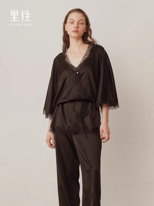 里性 LIVARY MIO 暗影 真丝蕾丝拼接系带睡袍睡裤可外穿家居服套装 商品图2