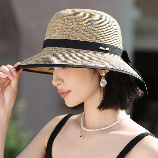 春夏蝴蝶结大檐草帽防晒休闲简约渔夫帽日系优雅遮阳帽A5-1-M2997 商品图7