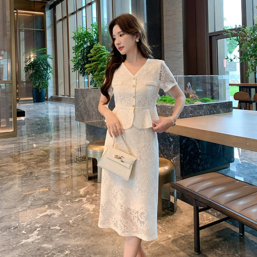 奢姿大码女装2025夏季时尚优雅蕾丝套装胖妹妹气质减龄V领两件套9952990582 商品图4