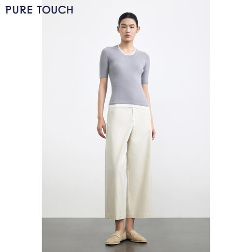 PURE TOUCH浅灰色圆领短袖修身针织上衣 商品图1