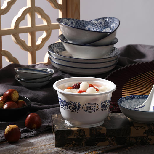 【批发】美丽雅一次性青花碗加厚打包饭盒汤碗 470ml20个/包 商品图5